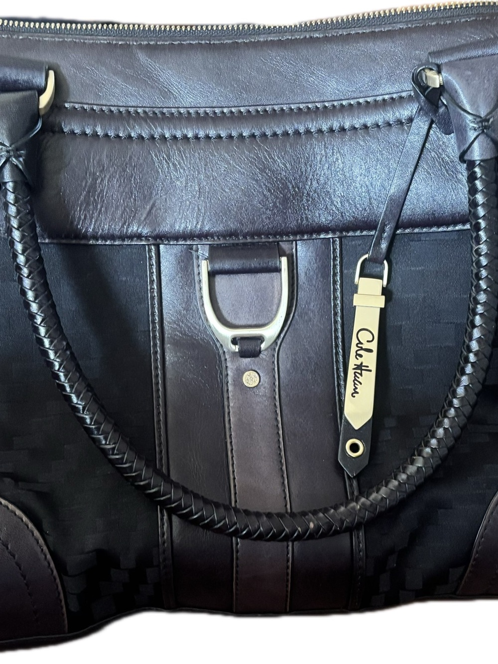 Cole Haan Black Leather & Nylon Duffel with Braided Handles